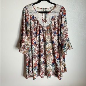 Umgee bell sleeve floral tunic/dress